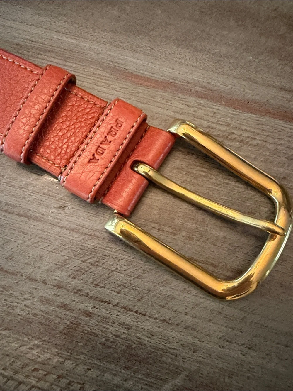 Prada Orange Leather Belt with Gold Hardware